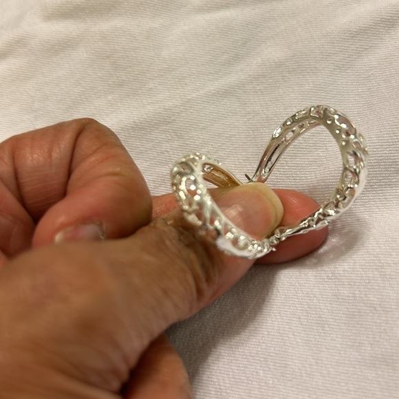 NWT Puffed silver tone hoops 1 1/2” drop - Picture 2 of 4